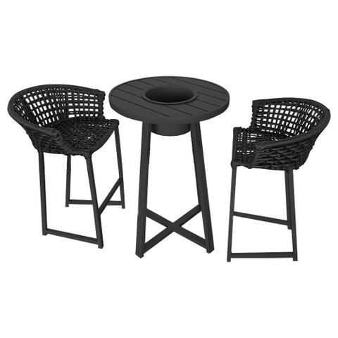 Conjunto Bistrô Champanheira Tampo Ripado e 2 Banquetas Reis Corda Náutica Preta