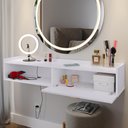 Ver imagem 3 de Penteadeira Suspensa Camarim Decor Porta Maquiagem Nicho Multifuncional Quarto Pequeno Retrô Branco