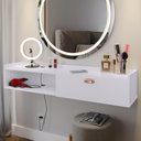 Ver imagem 5 de Penteadeira Suspensa Camarim Decor Porta Maquiagem Nicho Multifuncional Quarto Pequeno Retrô Branco