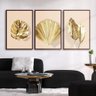 Quadro Premium Textura Cxalta Folhas Ouro Em Bege2 3Un 40X60 Titulo Moldura Madeira - 7