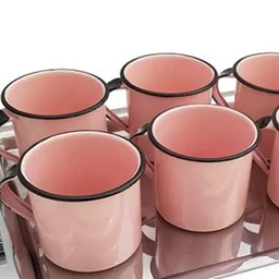 Kit Xícaras para Café e Chá 04 Peças Canecas Esmaltadas 400ml Ágata Rosa - 4