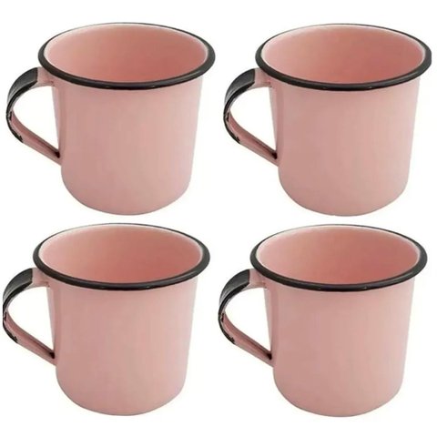 Kit Xícaras para Café e Chá 04 Peças Canecas Esmaltadas 400ml Ágata Rosa