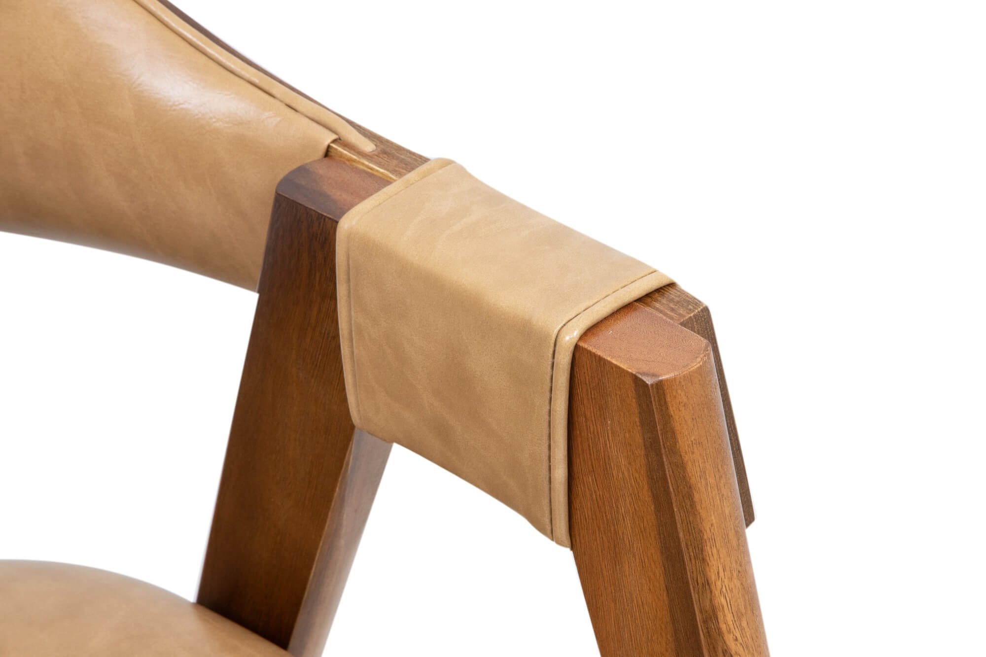 Cadeira Versalhes Madeira Cor Pinhão Estofada Moderna Tecido:Couro Ecológico Durango Kaki:Couro Ecol - 6
