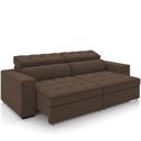 Ver imagem 1 de Sofá Retrátil Reclinável para Sala de Estar Living 246cm Clara M03 Veludo Marrom - Lyam Decor