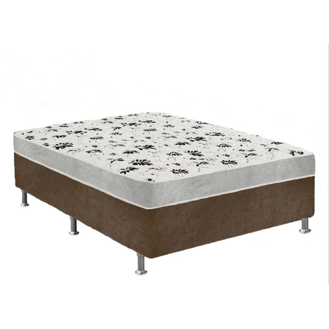 Cama Box Casal Suede Marrom + Colchão Casal Suede Cinza Orto Molas Bonnel 138x188x55