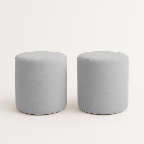 Kit 2 Puffs Beca Cilindro Suede Live - 7 Decor Prata