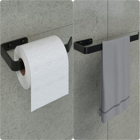 Kit Porta Papel Higiênico e Toalha de Rosto Preto Fosco Plus