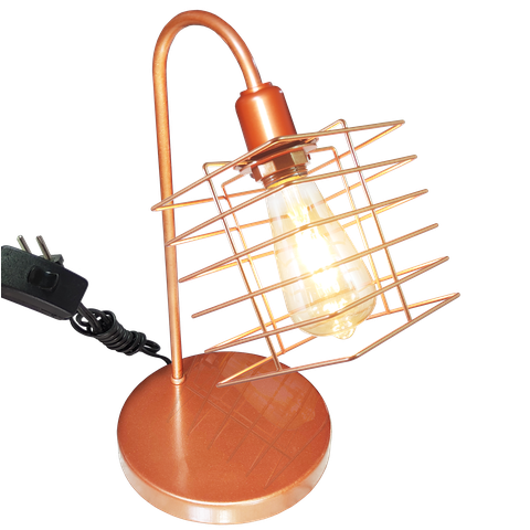 Abajur de Quarto Luminária Industrial Aramado Boxy Cobre