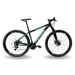 BICICLETA 29 PUMABIKE LINCE 21V INDEX, FREIO MEC, SUSP 80MM RAD7, PRETO COM VERDE E AZUL, 21 - 1