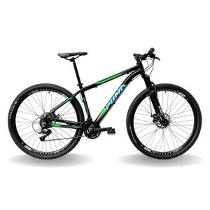 BICICLETA 29 PUMABIKE LINCE 21V INDEX, FREIO MEC, SUSP 80MM RAD7, PRETO COM VERDE E AZUL, 21