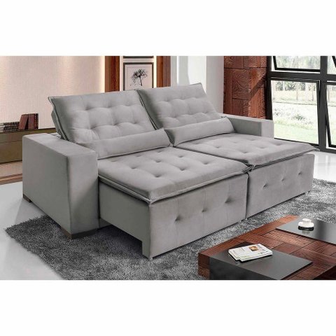 Sofá Spazzio 4 Lugares 2,20cm Retrátil e Reclinável - de Casa Décor e Estofados Cinza Claro