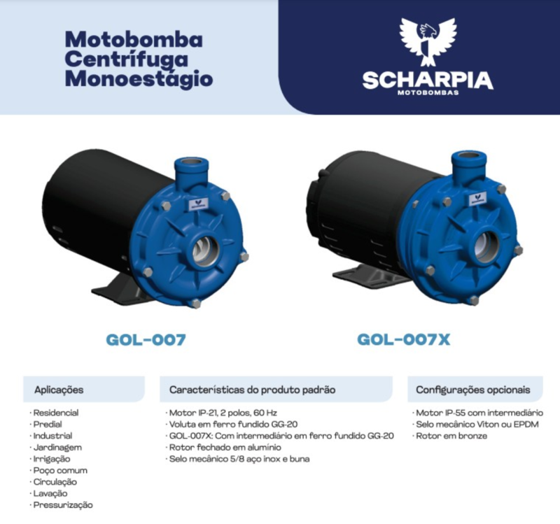 Bomba Scharpia Monoestágio Gol-007 H 3cv Trifásico 220/380v Azul 220/380 (t) - 2