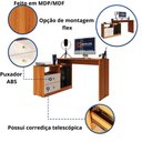Ver imagem 4 de Mesa para Computador Flex em L ou Linear com Corrediças Telescópicas e Puxadores ABS Jequitiba/Off