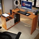 Ver imagem 2 de Mesa para Computador Flex em L ou Linear com Corrediças Telescópicas e Puxadores ABS Jequitiba/Off