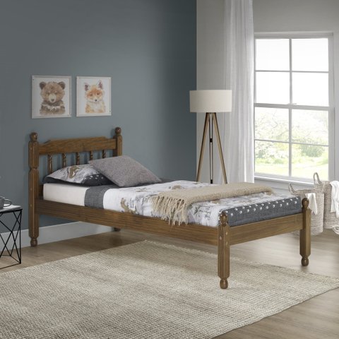 Cama Solteiro em Madeira Maciça Mv Outlet Castanho