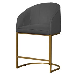 Banco Banqueta Alta Poltrona Mia Base Metal Dourada Suede Cor:cinza