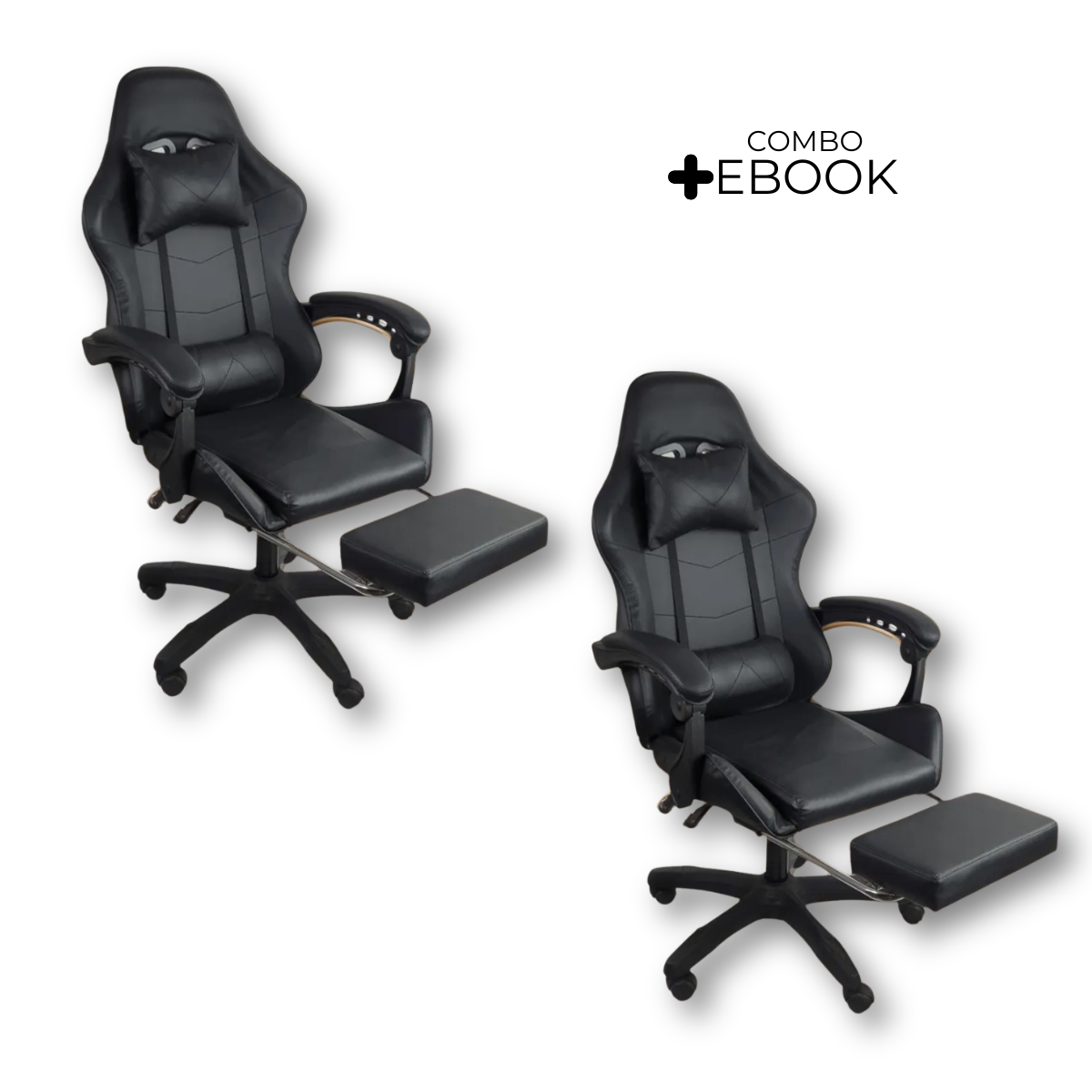 Kit 2 Cadeiras Gamer Stillus Ergonômica com Apoio para Os Pés - Preto + E-book