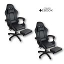 Ver imagem 1 de Kit 2 Cadeiras Gamer Stillus Ergonômica com Apoio para Os Pés - Preto + E-book