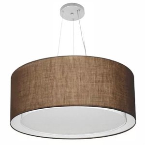 Lustre Pendente Cilíndrico Duplo Vivare Md-4303 Cúpula em Tecido 70x30cm - Bivolt - Café - Bivolt