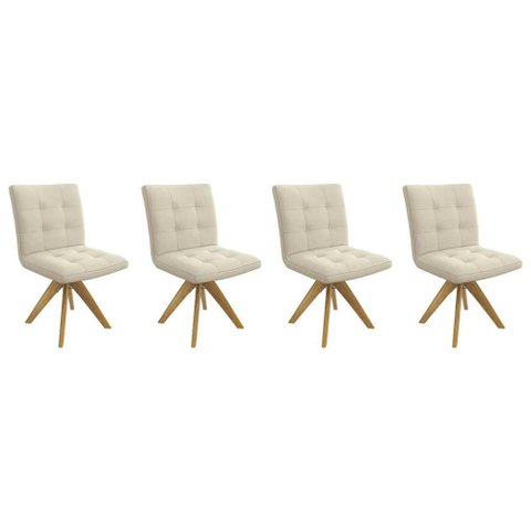 Cadeira Sala de Jantar Nice 1c001ca Premium Madeira Maciça Kit 4 Un Carvalho/linho Bege Argila -