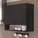 Ver imagem 2 de Armário Aéreo Multiuso Meg 80cm 100%mdf 02 Portas com Nicho Integrado Preto - Desk Design