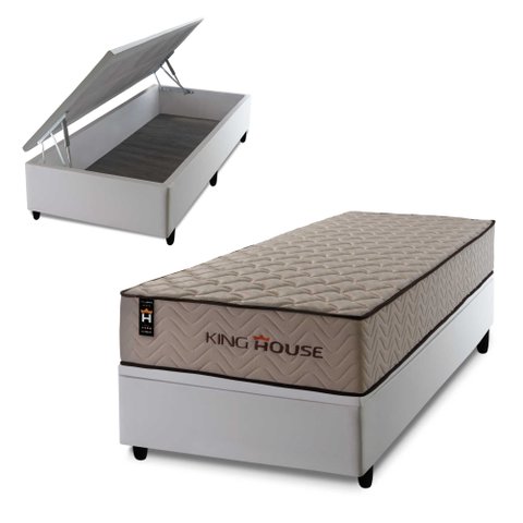 Conjunto Box Baú Solteiro San Diego Branco 88x188x74 Espuma D33