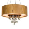 Lustre Pendente Cilíndrico Madeira Teca Clara, Acrílico e Cristais Wood Iluminação Lustre Pendente C - 1