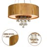 Lustre Pendente Cilíndrico Madeira Teca Clara, Acrílico e Cristais Wood Iluminação Lustre Pendente C - 3