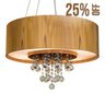 Lustre Pendente Cilíndrico Madeira Teca Clara, Acrílico e Cristais Wood Iluminação Lustre Pendente C - 2