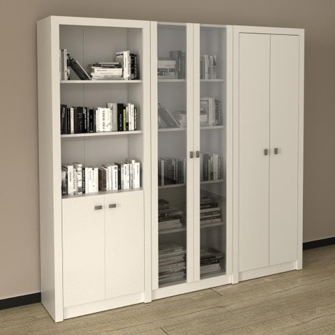 Kit 3 Armários Multiuso de Escritório com 6 Portas branco