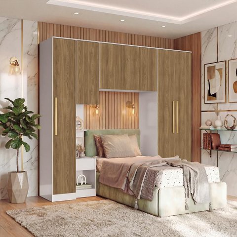 Quarto Modulado Kappesberg Adapt Branco/Nogueira 4 Peças 247cm