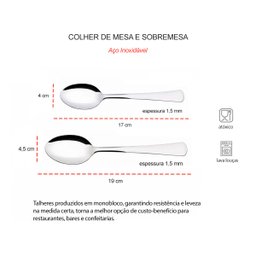 Colher de Mesa e Sobremesa Inox Colheres Restaurante Toronto 6un - 3