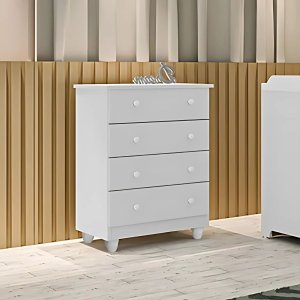 Cômoda Lara Minimalista Moderna 4 Gavetas Mdf Alta Qualidade:branco
