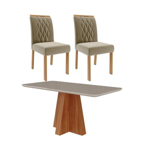 Sala de Jantar 160x80cm Tampo Mdf/vidro 6 Cadeira Cimol Maitê Cimol Cinamomo/off/mad/joli