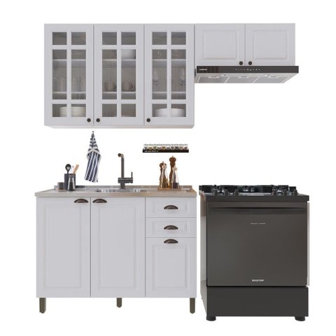 Cozinha Compacta Bariloche 8 Portas 2 Gavetas com Vidro 100% MDF 6225 Branco - Indékes
