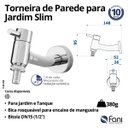 Ver imagem 3 de Torneira Parede Para Tanque / Jardim Cromado Slim 95 Fani