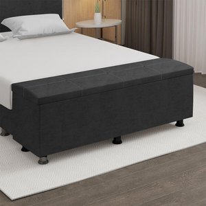 Baú Sapateira Estofada Casal 140 Cm Terra Veludo Skybox Cor Preto