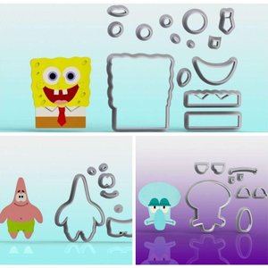 Cortador Kit Bob Esponja Patrick e Lula Molusco Tamanho 5cm