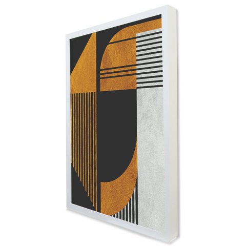 Quadro Decorativo Caixa Geométrico Gold Lines Tacolado Moldura Caixa 3cm Branca sem Vidro 80 X 120cm