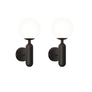 2 Arandela Ball Globo Branco De Vidro Preto Fosco Lavabo Sala Lup30