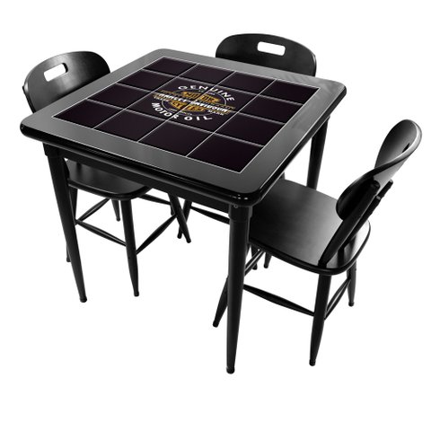 Cj Mesa Madeira Azulejo 80x80cm - Base 4pé 78cm + 3 Cadeiras 43 - Preta - Harley Davidson Genuine