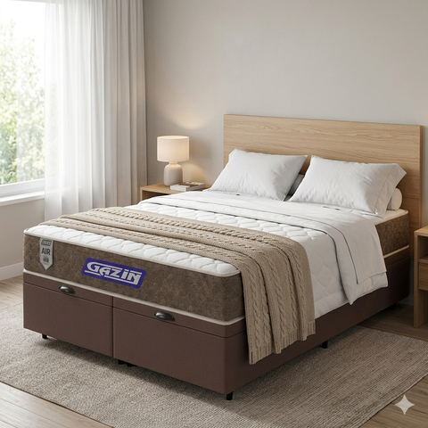 Cama Box Baú + Colchão Gazin de Molas Ensacadas One Face Air Light Queen 158 cm