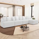 Ver imagem 1 de Sofá 5 Lugares com Chaise Direito Sala Living 388cm Arlo F04 Bouclê Off White - Lyam Decor