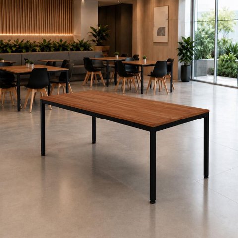 Mesa Cozinha e Refeitório 180cm x 90cm Industrial Casa Lar Cor:Nogal com Preto