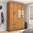 Ver imagem 1 de Guarda-Roupa 4 Portas 2 Gavetas com Espelho e Pés Genova Marrom/Cinamomo