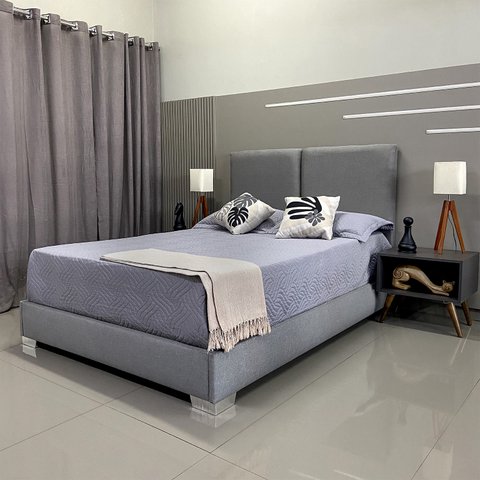 Cama Reforçada com Cabeceira Módena Linho Cinza Rbl Queen 1,95 X 2,05