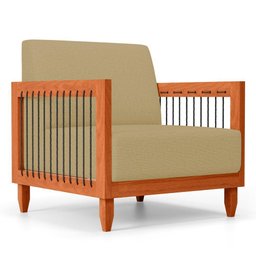Poltrona Decorativa Varanda Samoa Madeira Maciça com Cordas Náutica Linho Dourado - Desk Design - 11