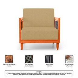 Poltrona Decorativa Varanda Samoa Madeira Maciça com Cordas Náutica Linho Dourado - Desk Design - 10