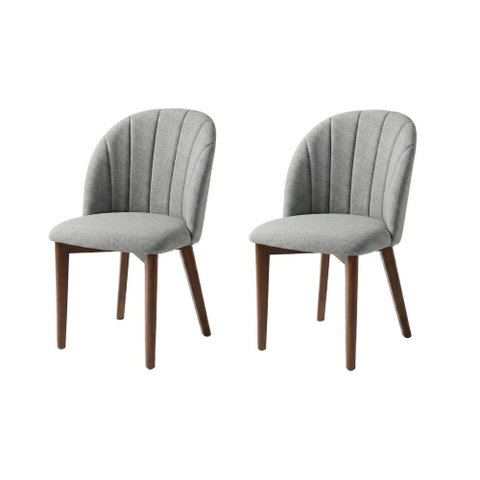 Conjunto de 2 Cadeiras de Madeira Maciça Estofada Donatella - Natural c/ Linho Cinza