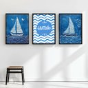Ver imagem 1 de Kit 3 Quadros Arte Nautica Azul - Gratidão 45x34cm - com Vidro:moldura Preta